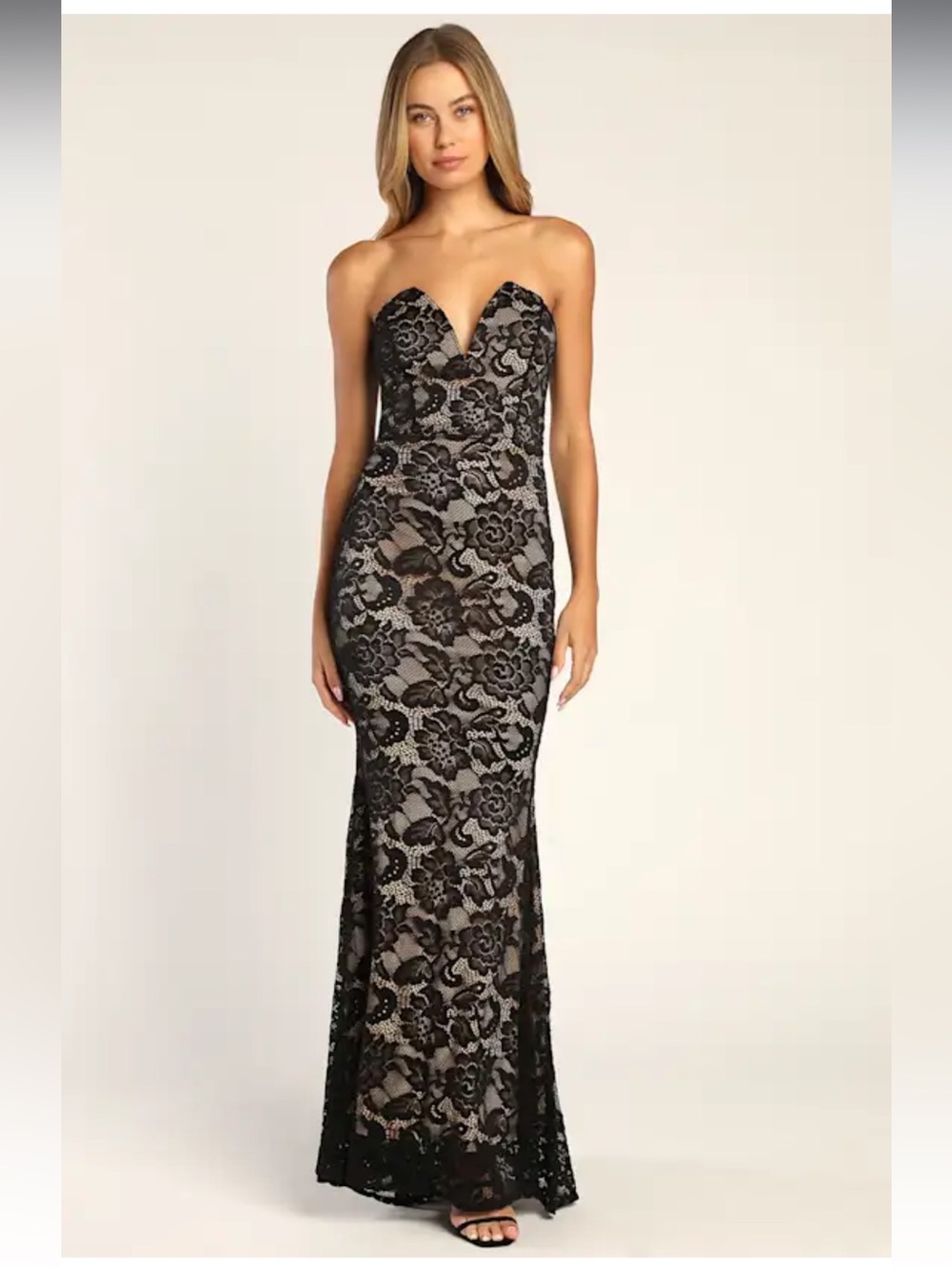 NWT lulus Strapless Black Lace Evening Gown Size Small